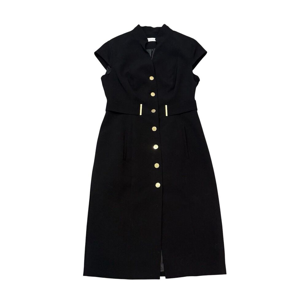 Calvin Klein Cap Sleeve Button Front Sheath Career Dress Black Size 4